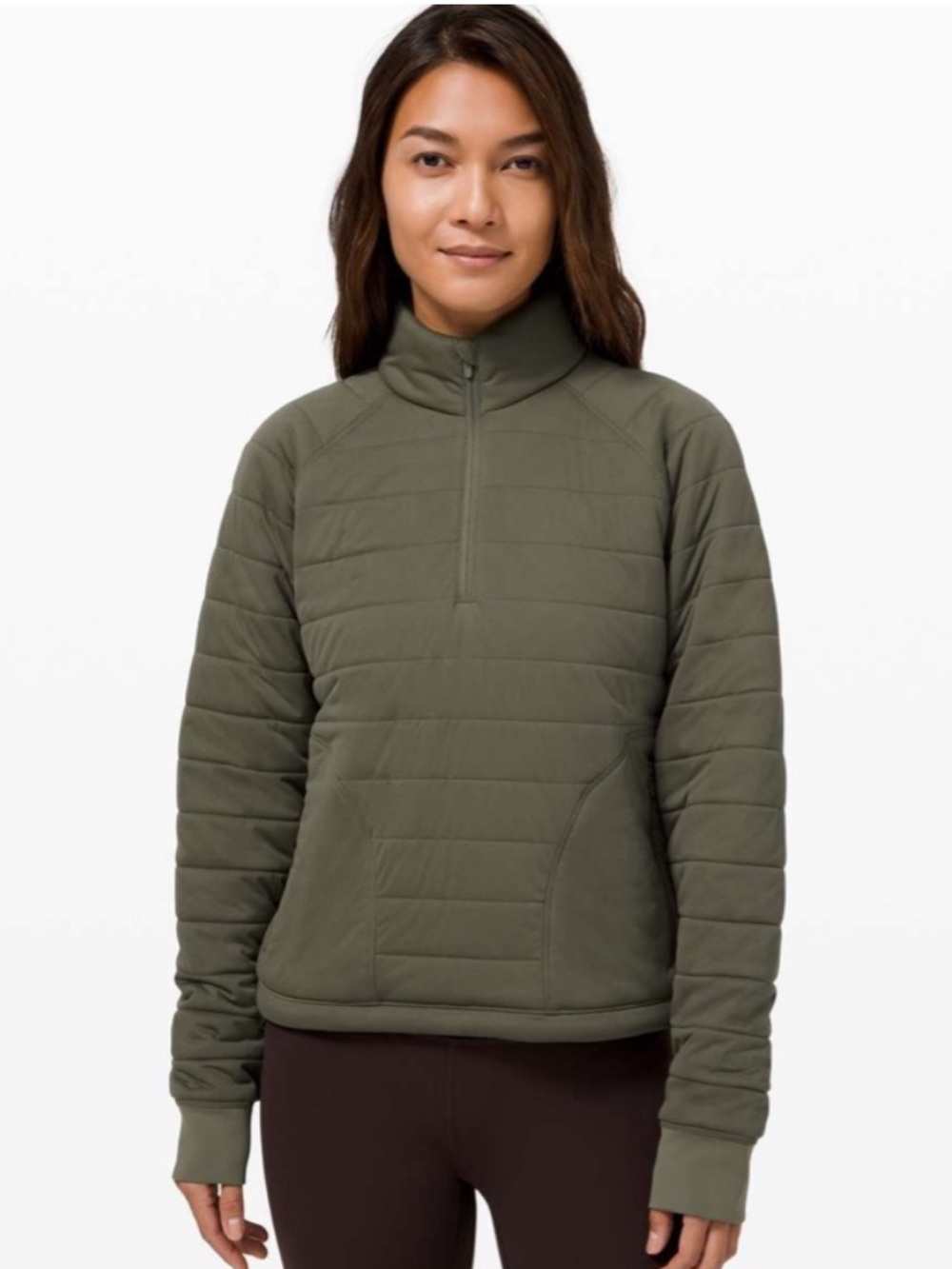 Lululemon Dynamic Movement 1/2 Zip Puffer Pullover Army Green Size 6